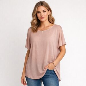 14th & Union Womens S Semi Sheer Tunic Blouse Powder Pink Flowy Oversized Top